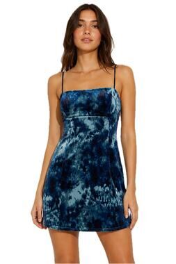 Y2K Urban Outfitters Dawn Velvet Tie Dye Mini Slip Dress Blue Tie Back L NWT 90s